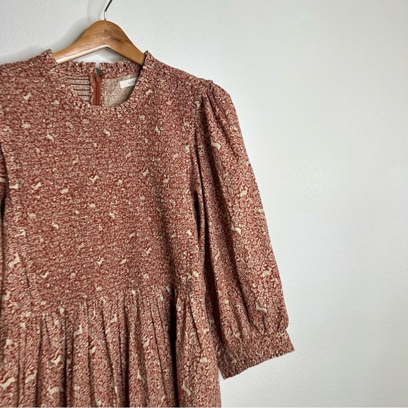 Doen Prancing Fawn Leda Deer Ruffle Cotton Tiered Long Sleeve Mini Dress XL - Picture 6 of 15